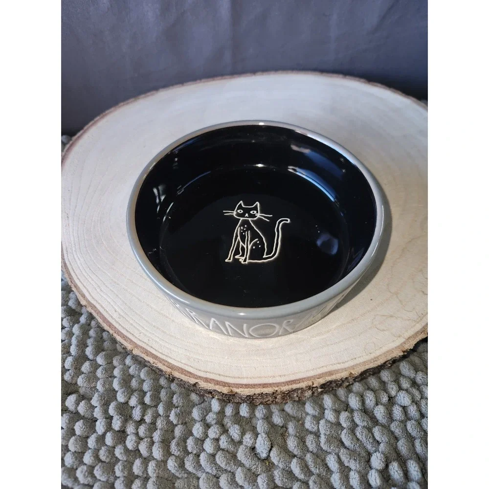 Rae Dunn-Cat Pet Bowl Dish Halloween- Gloss Grey/Black PURRANORMAL ⚫ SUPER RARE
